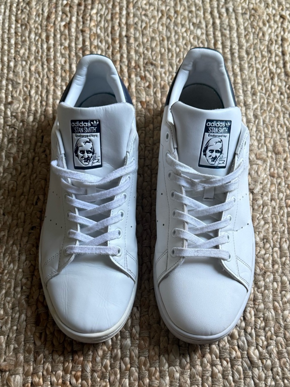 Adidas Stan Smith White Leather Sneakers Navy Heel Men’s Size 12